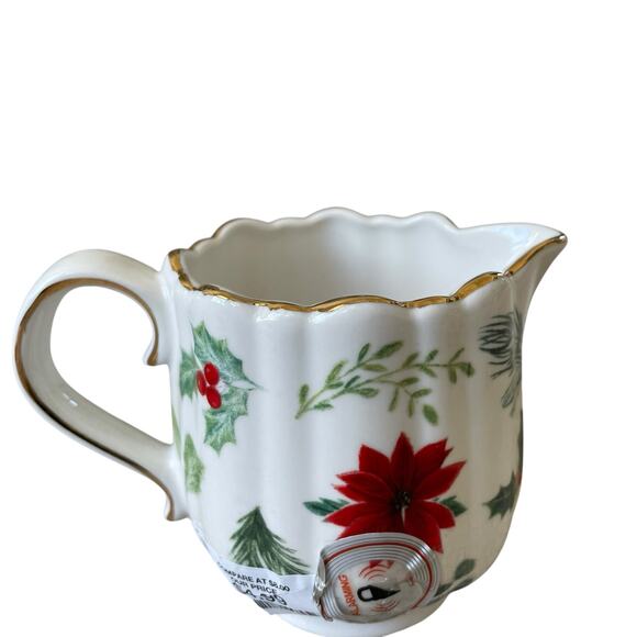 Grace Teaware Christmas Holly Poinsettia Porcelain Sugar & Creamer Set New - Picture 8 of 16